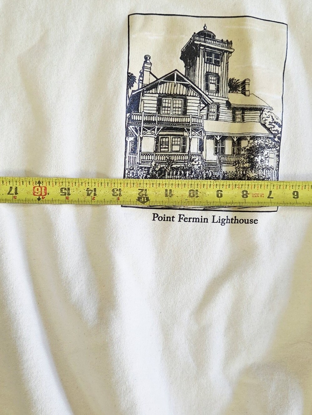 Point Fermin Lighthouse Graphic Crewneck Sweater -cream vintage medium - Picture 8 of 8